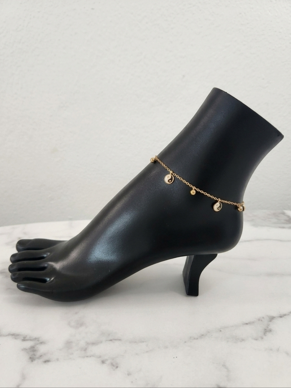 Gold Plated Yin Yang Anklet Adjustable Dainty Bracelet Minimalist Charm Jewelry - Picture 3 of 12